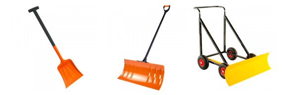 A selection of snow shovels